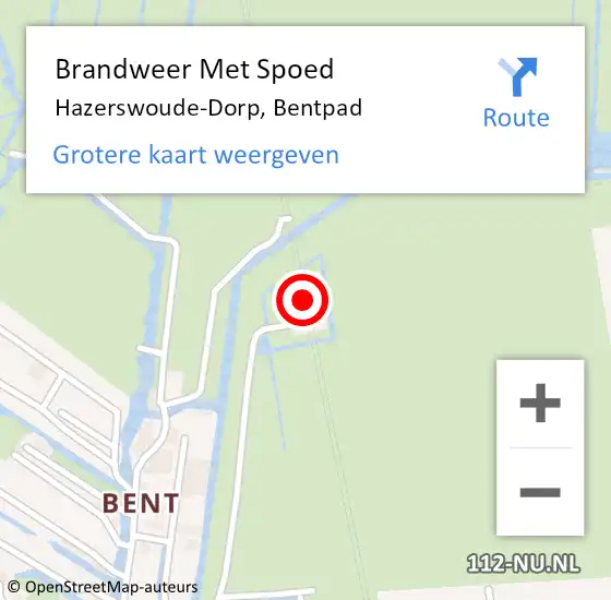 Locatie op kaart van de 112 melding: Brandweer Met Spoed Naar Hazerswoude-Dorp, Bentpad op 13 december 2023 11:28