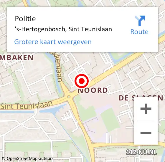 Locatie op kaart van de 112 melding: Politie 's-Hertogenbosch, Sint Teunislaan op 13 december 2023 11:33