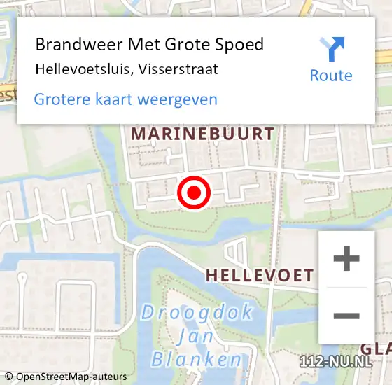 Locatie op kaart van de 112 melding: Brandweer Met Grote Spoed Naar Hellevoetsluis, Visserstraat op 13 december 2023 11:41