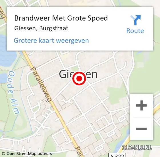 Locatie op kaart van de 112 melding: Brandweer Met Grote Spoed Naar Giessen, Burgstraat op 13 december 2023 11:56