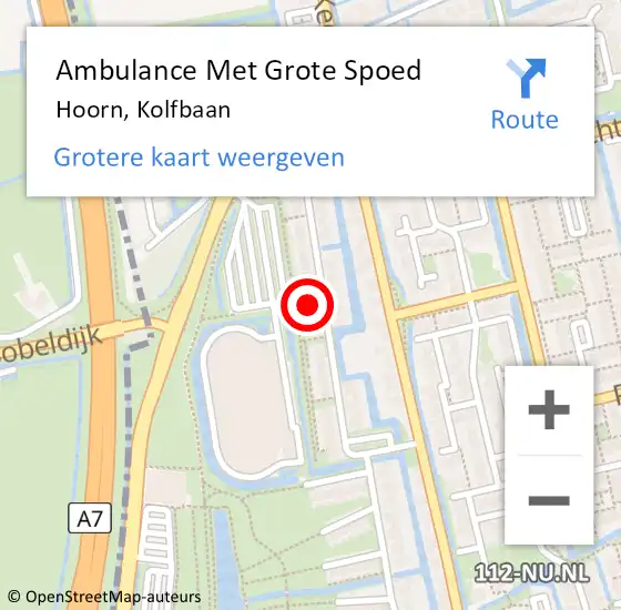 Locatie op kaart van de 112 melding: Ambulance Met Grote Spoed Naar Hoorn, Kolfbaan op 13 december 2023 11:58