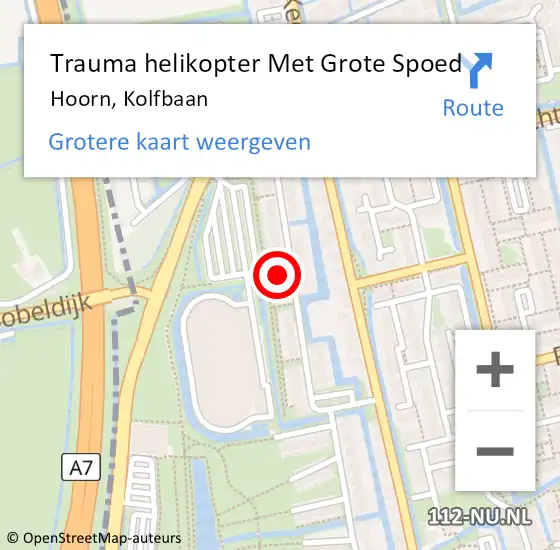 Locatie op kaart van de 112 melding: Trauma helikopter Met Grote Spoed Naar Hoorn, Kolfbaan op 13 december 2023 11:58