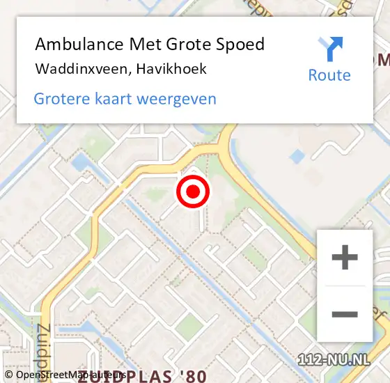 Locatie op kaart van de 112 melding: Ambulance Met Grote Spoed Naar Waddinxveen, Havikhoek op 13 december 2023 12:17