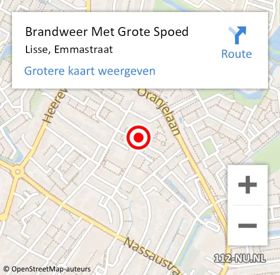 Locatie op kaart van de 112 melding: Brandweer Met Grote Spoed Naar Lisse, Emmastraat op 13 december 2023 12:26