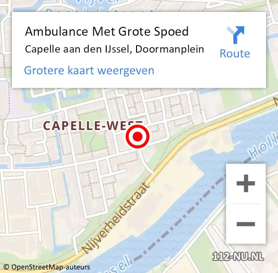 Locatie op kaart van de 112 melding: Ambulance Met Grote Spoed Naar Capelle aan den IJssel, Doormanplein op 13 december 2023 12:36