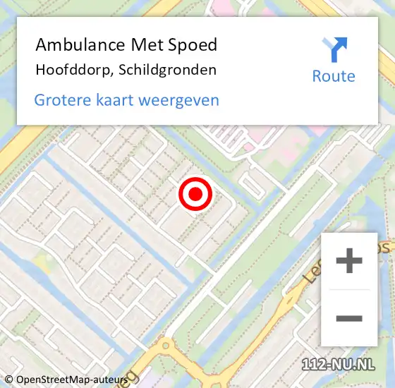 Locatie op kaart van de 112 melding: Ambulance Met Spoed Naar Hoofddorp, Schildgronden op 13 december 2023 12:48