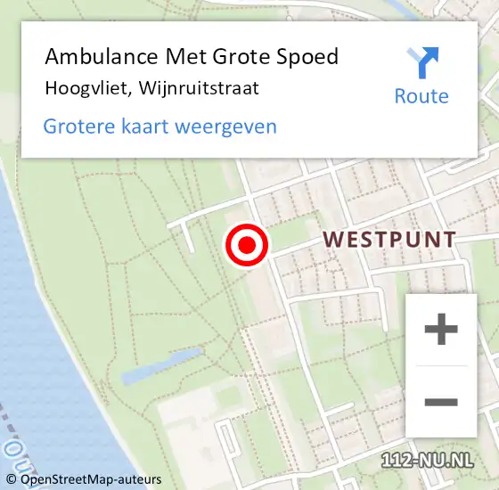 Locatie op kaart van de 112 melding: Ambulance Met Grote Spoed Naar Hoogvliet, Wijnruitstraat op 13 december 2023 12:49