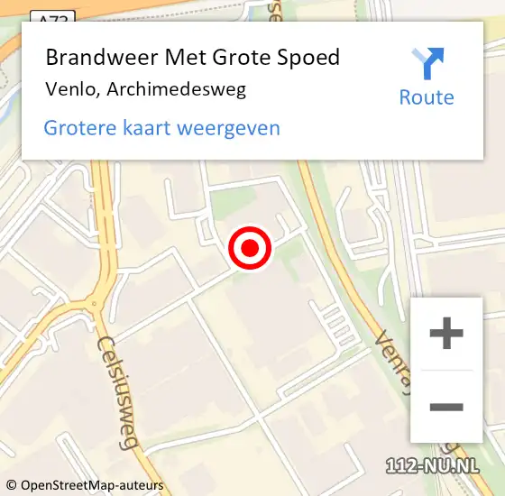 Locatie op kaart van de 112 melding: Brandweer Met Grote Spoed Naar Venlo, Archimedesweg op 13 december 2023 12:51