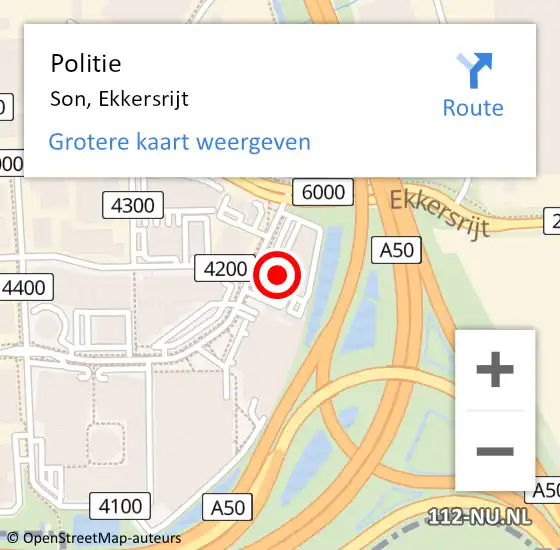 Locatie op kaart van de 112 melding: Politie Son, Ekkersrijt op 13 december 2023 13:10