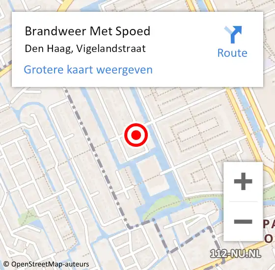 Locatie op kaart van de 112 melding: Brandweer Met Spoed Naar Den Haag, Vigelandstraat op 13 december 2023 13:12