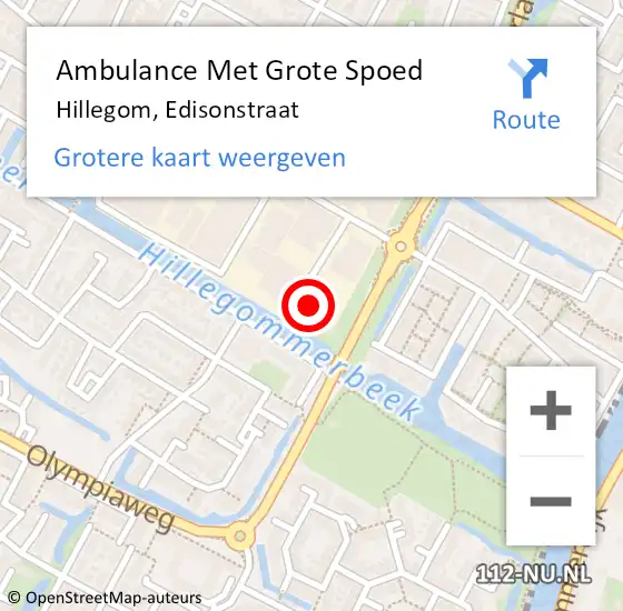 Locatie op kaart van de 112 melding: Ambulance Met Grote Spoed Naar Hillegom, Edisonstraat op 13 december 2023 13:17