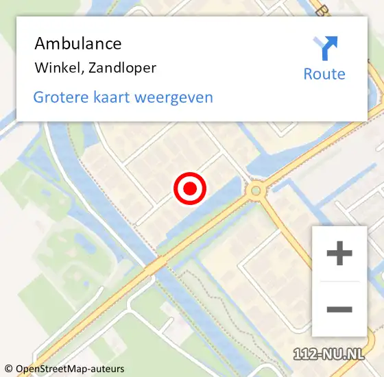 Locatie op kaart van de 112 melding: Ambulance Winkel, Zandloper op 13 december 2023 13:41