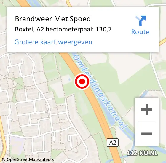 Locatie op kaart van de 112 melding: Brandweer Met Spoed Naar Boxtel, A2 hectometerpaal: 130,7 op 13 december 2023 14:08