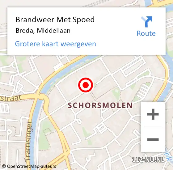 Locatie op kaart van de 112 melding: Brandweer Met Spoed Naar Breda, Middellaan op 13 december 2023 14:47