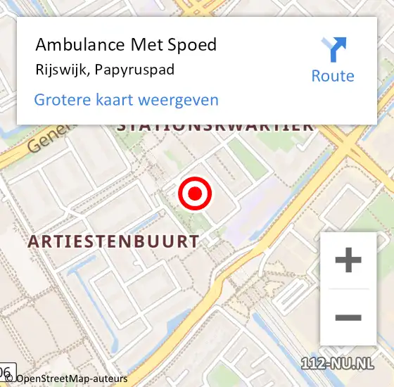 Locatie op kaart van de 112 melding: Ambulance Met Spoed Naar Rijswijk, Papyruspad op 13 december 2023 14:51