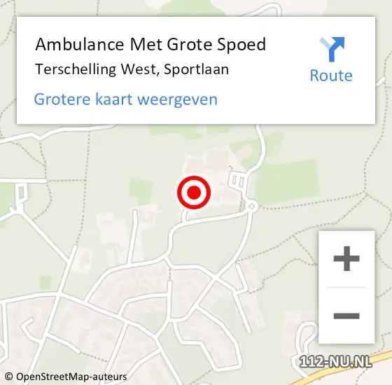 Locatie op kaart van de 112 melding: Ambulance Met Grote Spoed Naar Terschelling West, Sportlaan op 18 september 2014 12:22