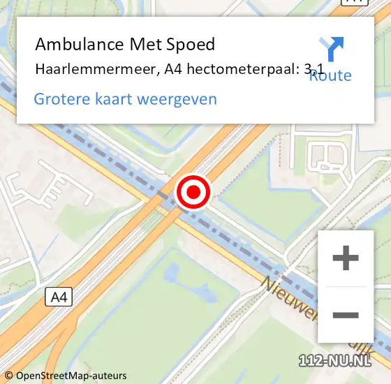 Locatie op kaart van de 112 melding: Ambulance Met Spoed Naar Haarlemmermeer, A4 hectometerpaal: 3,1 op 13 december 2023 15:11