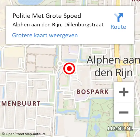 Locatie op kaart van de 112 melding: Politie Met Grote Spoed Naar Alphen aan den Rijn, Dillenburgstraat op 13 december 2023 15:32