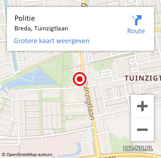 Locatie op kaart van de 112 melding: Politie Breda, Tuinzigtlaan op 13 december 2023 15:34