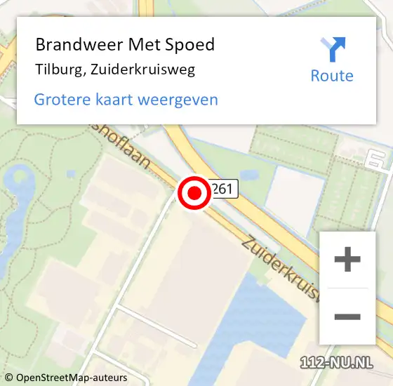 Locatie op kaart van de 112 melding: Brandweer Met Spoed Naar Tilburg, Zuiderkruisweg op 13 december 2023 15:42