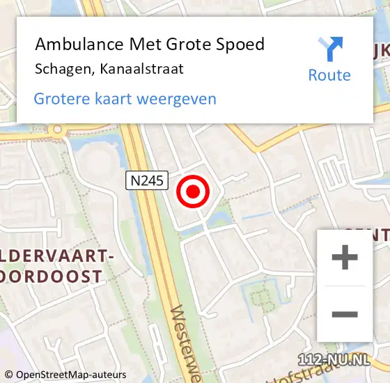Locatie op kaart van de 112 melding: Ambulance Met Grote Spoed Naar Schagen, Kanaalstraat op 13 december 2023 16:12