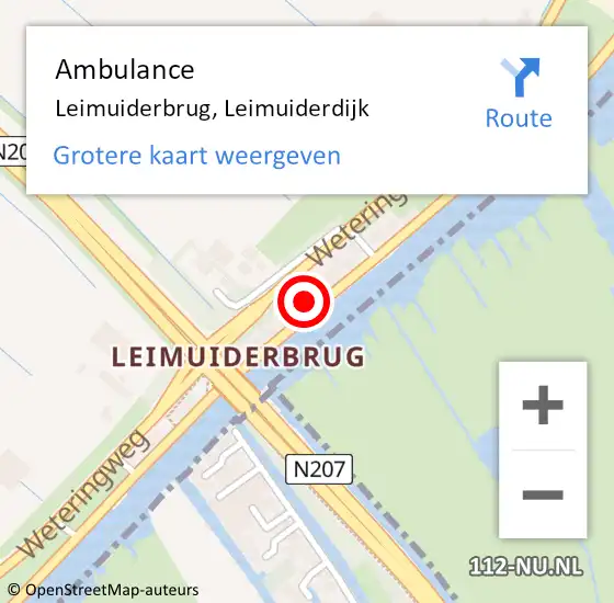 Locatie op kaart van de 112 melding: Ambulance Leimuiderbrug, Leimuiderdijk op 13 december 2023 16:24