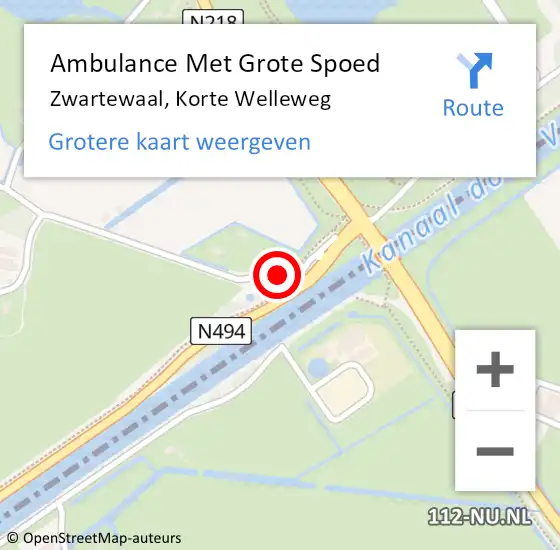 Locatie op kaart van de 112 melding: Ambulance Met Grote Spoed Naar Zwartewaal, Korte Welleweg op 13 december 2023 16:43