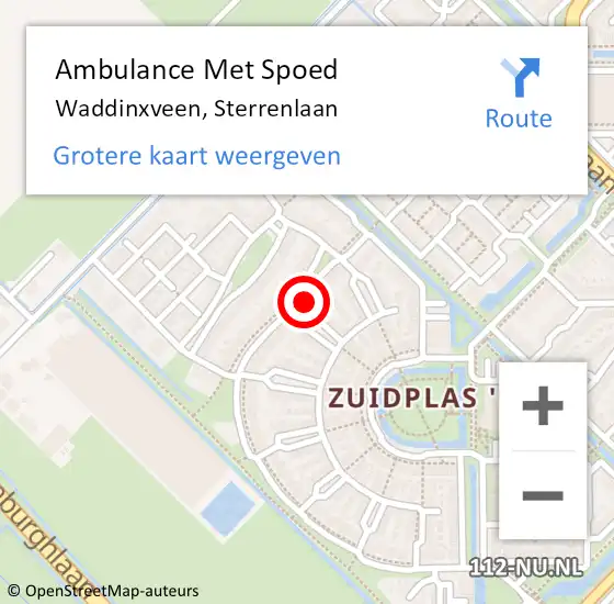 Locatie op kaart van de 112 melding: Ambulance Met Spoed Naar Waddinxveen, Sterrenlaan op 13 december 2023 16:49