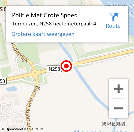 Locatie op kaart van de 112 melding: Politie Met Grote Spoed Naar Terneuzen, N258 hectometerpaal: 4 op 13 december 2023 16:56