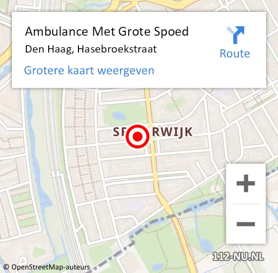 Locatie op kaart van de 112 melding: Ambulance Met Grote Spoed Naar Den Haag, Hasebroekstraat op 13 december 2023 16:59