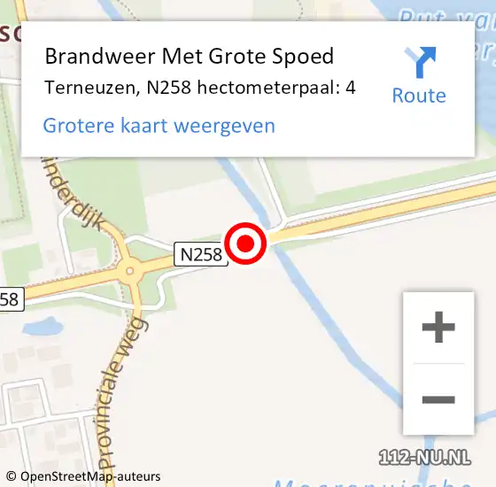 Locatie op kaart van de 112 melding: Brandweer Met Grote Spoed Naar Terneuzen, N258 hectometerpaal: 4 op 13 december 2023 17:01