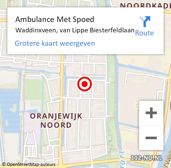 Locatie op kaart van de 112 melding: Ambulance Met Spoed Naar Waddinxveen, van Lippe Biesterfeldlaan op 13 december 2023 17:06