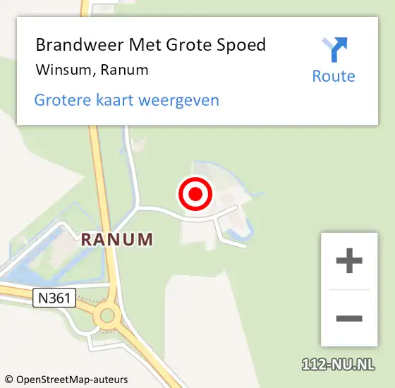 Locatie op kaart van de 112 melding: Brandweer Met Grote Spoed Naar Winsum, Ranum op 13 december 2023 17:35