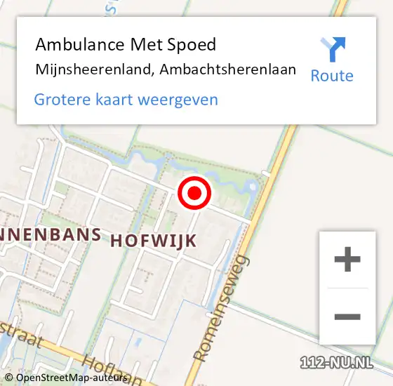 Locatie op kaart van de 112 melding: Ambulance Met Spoed Naar Mijnsheerenland, Ambachtsherenlaan op 13 december 2023 18:21