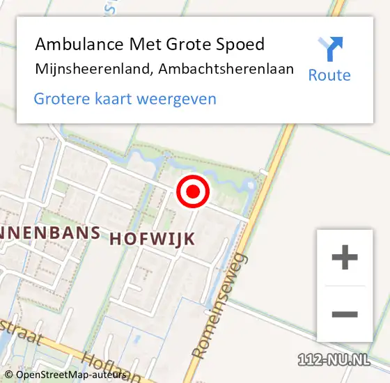 Locatie op kaart van de 112 melding: Ambulance Met Grote Spoed Naar Mijnsheerenland, Ambachtsherenlaan op 13 december 2023 18:26
