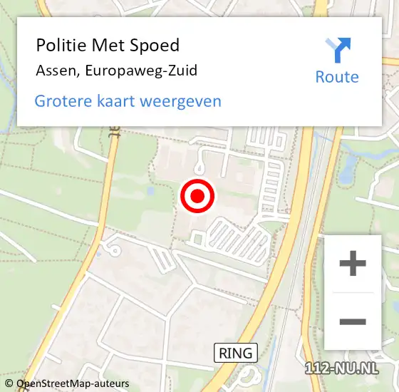 Locatie op kaart van de 112 melding: Politie Met Spoed Naar Assen, Europaweg-Zuid op 13 december 2023 19:21