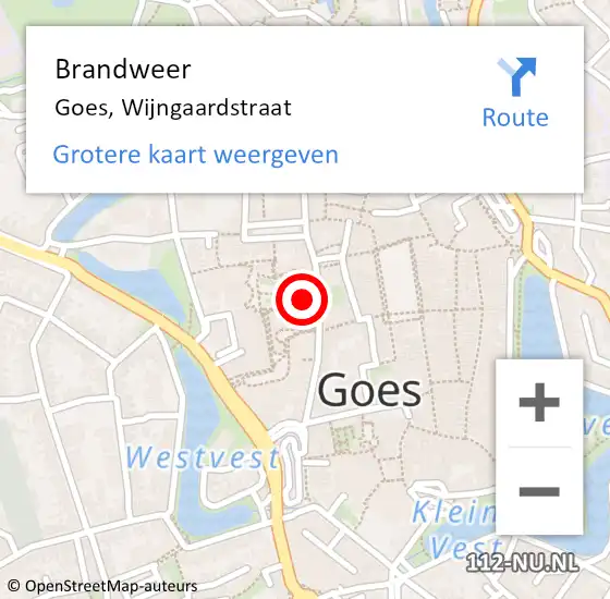 Locatie op kaart van de 112 melding: Brandweer Goes, Wijngaardstraat op 13 december 2023 19:33