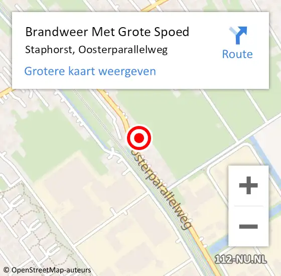 Locatie op kaart van de 112 melding: Brandweer Met Grote Spoed Naar Staphorst, Oosterparallelweg op 13 december 2023 19:36