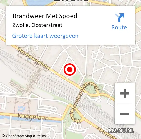 Locatie op kaart van de 112 melding: Brandweer Met Spoed Naar Zwolle, Oosterstraat op 13 december 2023 19:38