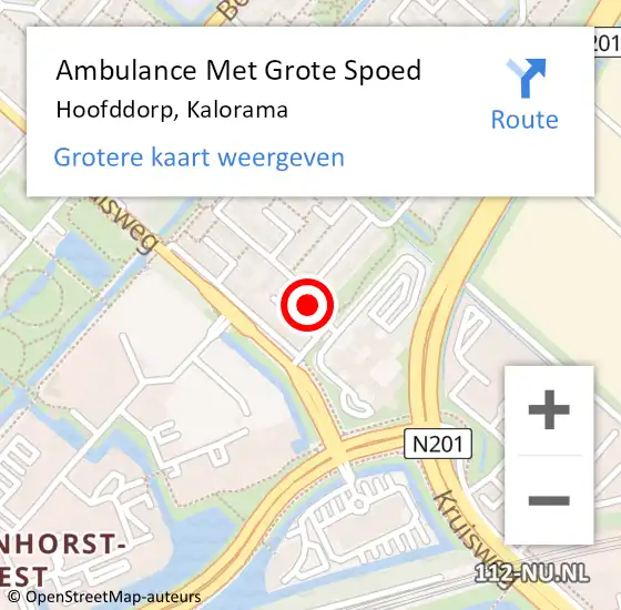 Locatie op kaart van de 112 melding: Ambulance Met Grote Spoed Naar Hoofddorp, Kalorama op 13 december 2023 19:38