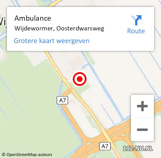 Locatie op kaart van de 112 melding: Ambulance Wijdewormer, Oosterdwarsweg op 13 december 2023 19:45