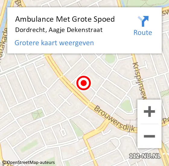 Locatie op kaart van de 112 melding: Ambulance Met Grote Spoed Naar Dordrecht, Aagje Dekenstraat op 13 december 2023 19:46