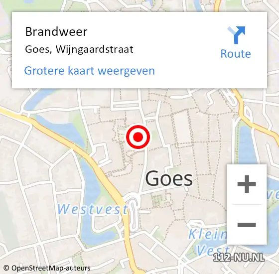 Locatie op kaart van de 112 melding: Brandweer Goes, Wijngaardstraat op 13 december 2023 19:50