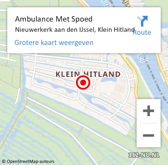 Locatie op kaart van de 112 melding: Ambulance Met Spoed Naar Nieuwerkerk aan den IJssel, Klein Hitland op 13 december 2023 19:57