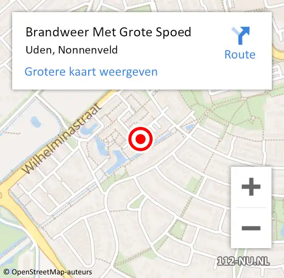 Locatie op kaart van de 112 melding: Brandweer Met Grote Spoed Naar Uden, Nonnenveld op 13 december 2023 20:00