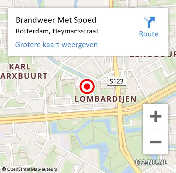 Locatie op kaart van de 112 melding: Brandweer Met Spoed Naar Rotterdam, Heymansstraat op 13 december 2023 20:09