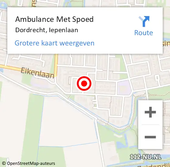Locatie op kaart van de 112 melding: Ambulance Met Spoed Naar Dordrecht, Iepenlaan op 13 december 2023 21:18