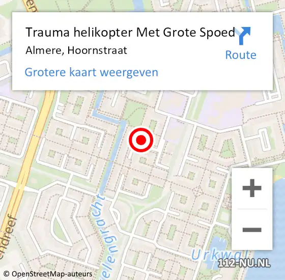 Locatie op kaart van de 112 melding: Trauma helikopter Met Grote Spoed Naar Almere, Hoornstraat op 13 december 2023 21:20