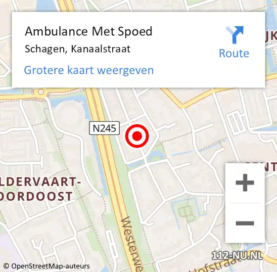 Locatie op kaart van de 112 melding: Ambulance Met Spoed Naar Schagen, Kanaalstraat op 13 december 2023 21:28