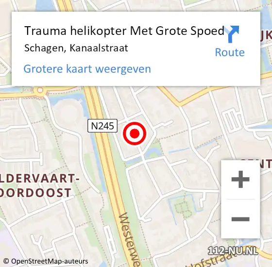 Locatie op kaart van de 112 melding: Trauma helikopter Met Grote Spoed Naar Schagen, Kanaalstraat op 13 december 2023 21:31